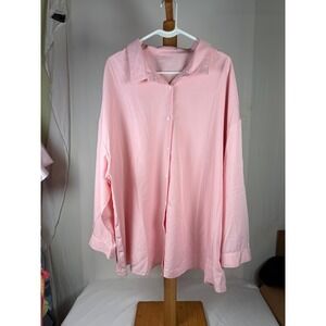 Shein Curve Pink Button Down Blouse Long Sleeve Oversized Top 3XL Plus Size